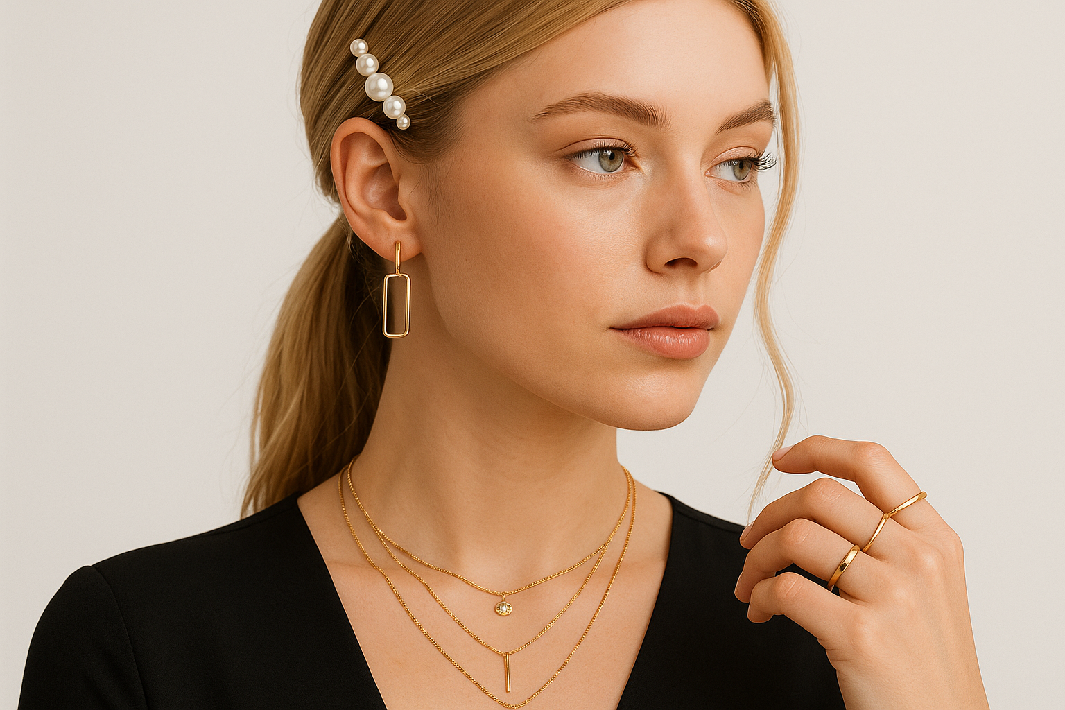western girl wearing modern and korean jewellery